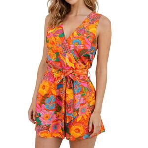 SugarLips Colorful Floral Romper SMALL Criss Cross Back Tropical Summer